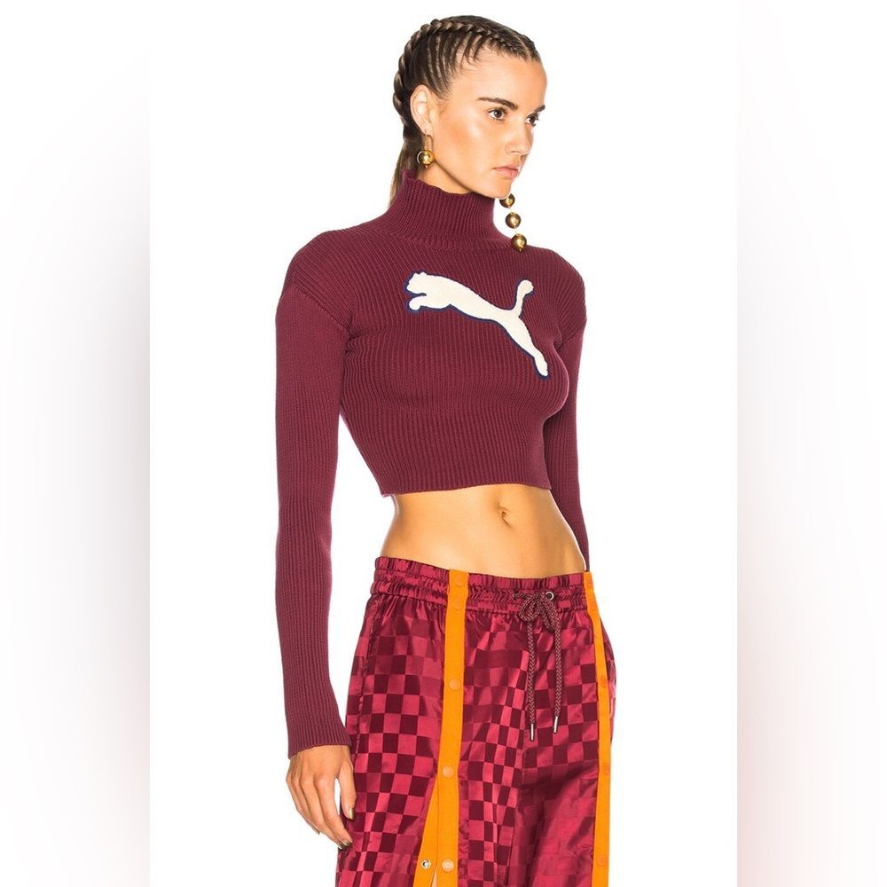 FENTY BY PUMA Loose Cropped Sweater Tawny Port Small Turtleneck Mockneck Ribbed